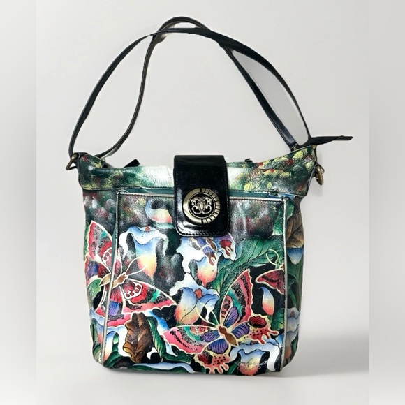 Sharif Handbags - Vintage Sharif Bag Hand Painted Butterflies Colorful Medium Shoulder Bag Artsy